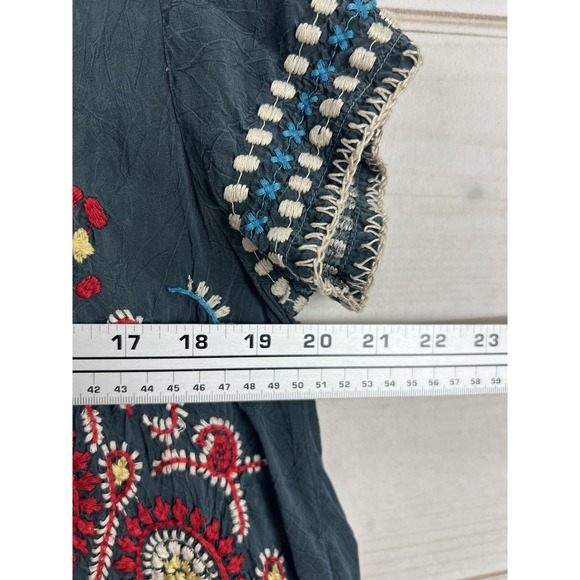 Johnny Was Shirt Womens Small Teal Embroidered Boho Tunic Top Cupra Rayon - Picture 7 of 9